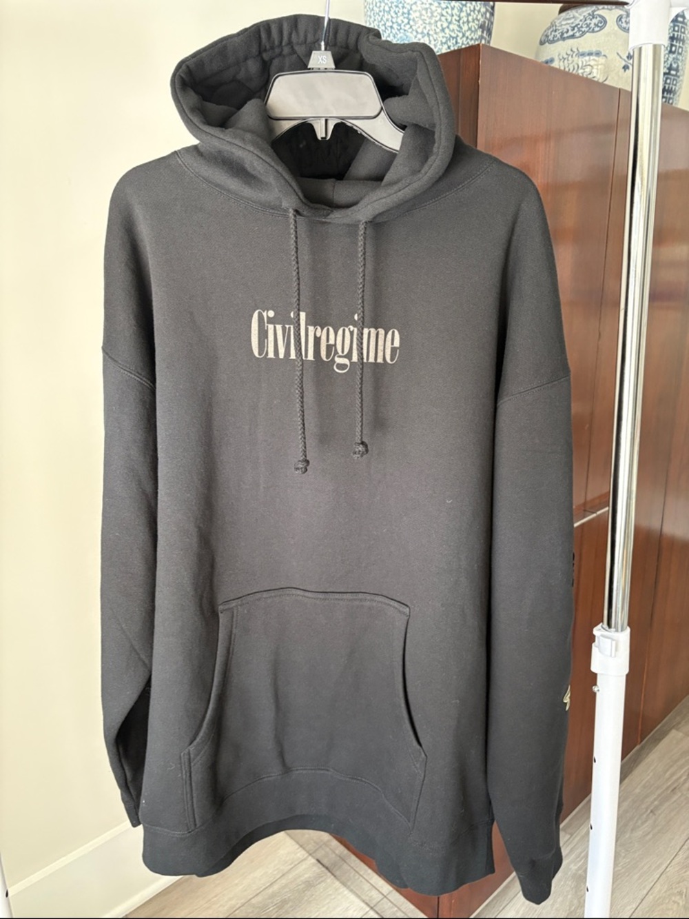 Civil Regime  Men's black Hoodie with flower embroidery detail sz M